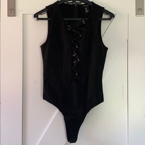 Black lace up bodysuit